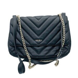 DKNY Purse Shoulder Bag Small Quilted Black Crossbody Purse Gold Chain Wallet